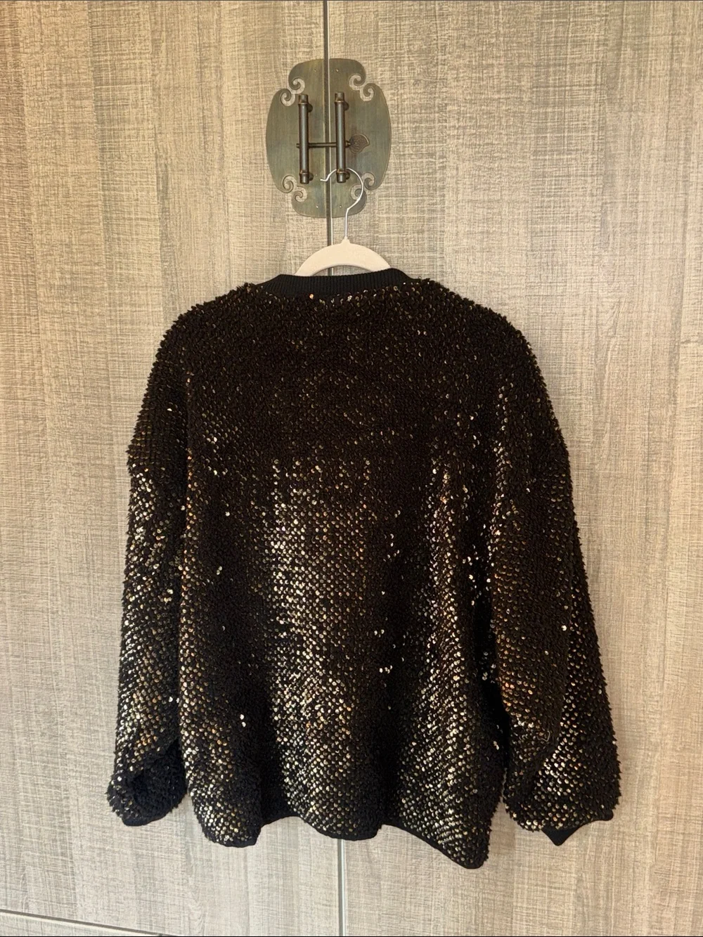 Zara Black And‎ Gold Sequin Bomber Jacket.